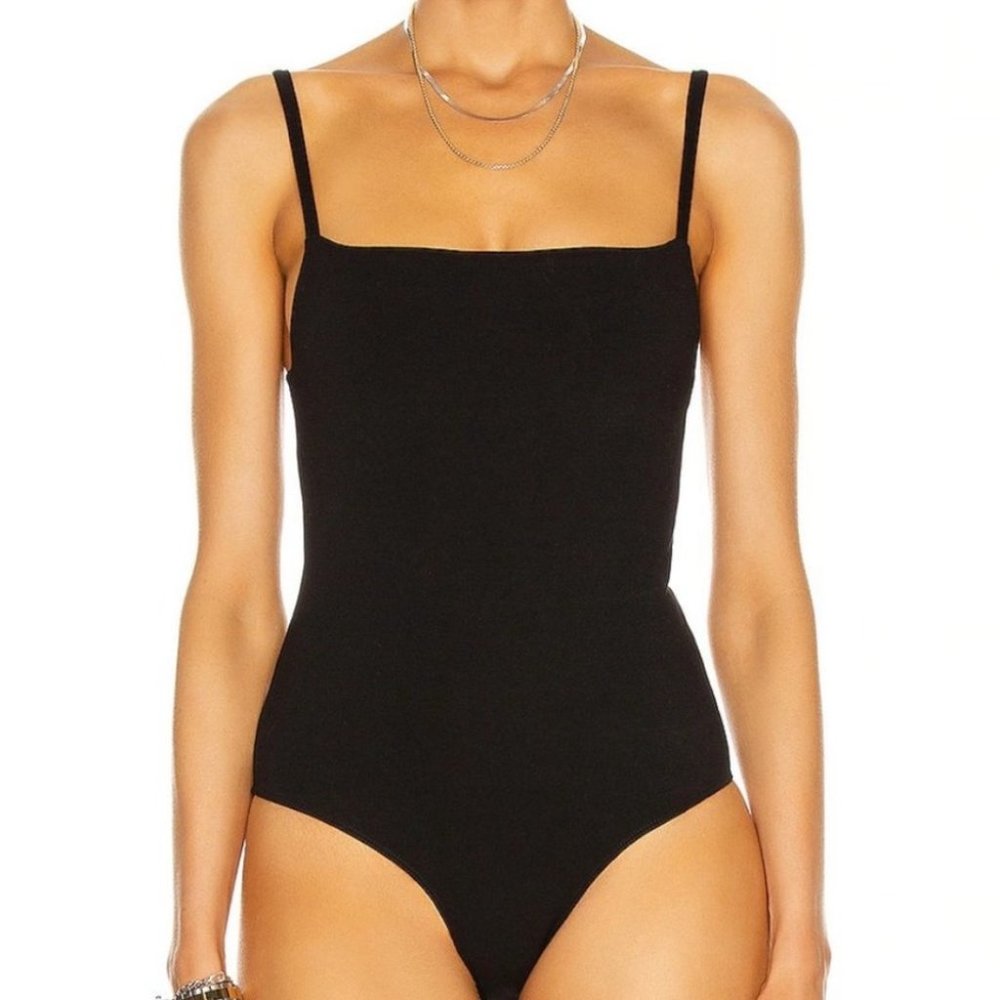 Toteme Slim Strap Bodysuit Square Neck Tank Black L - Picture 2 of 8